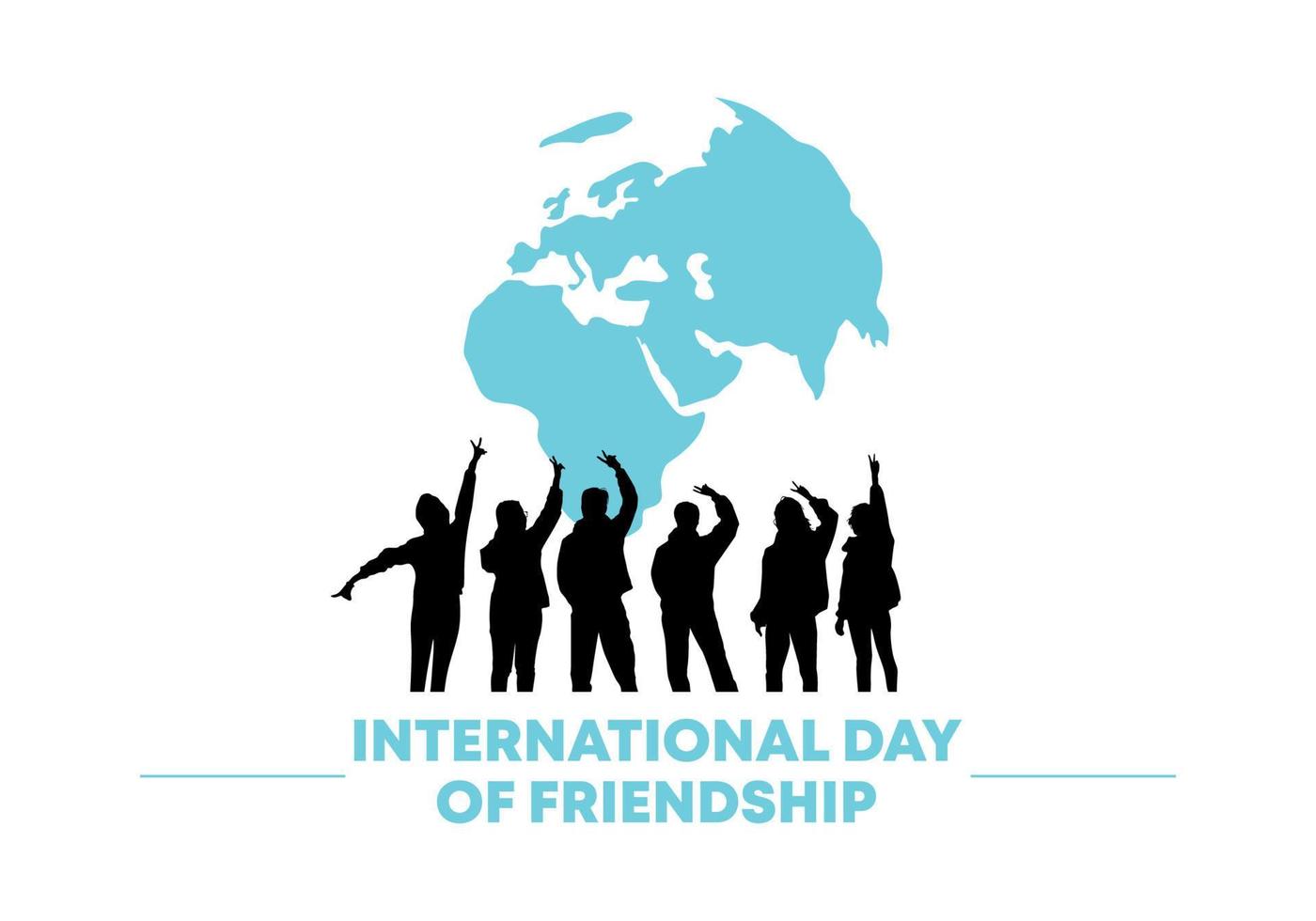 International friendship day background banner poster with group of friends and world map isolated on white background. vector