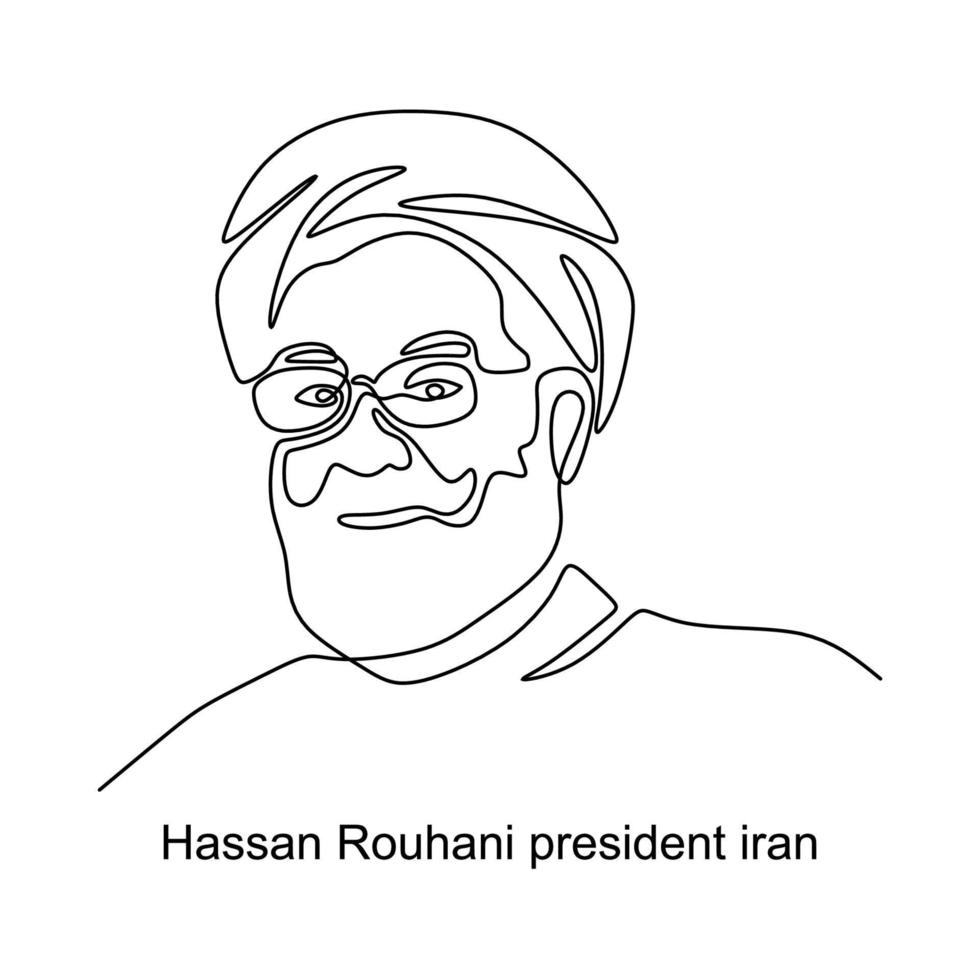 Continuous one line drawing of Hassan Rouhani Iran President. vector