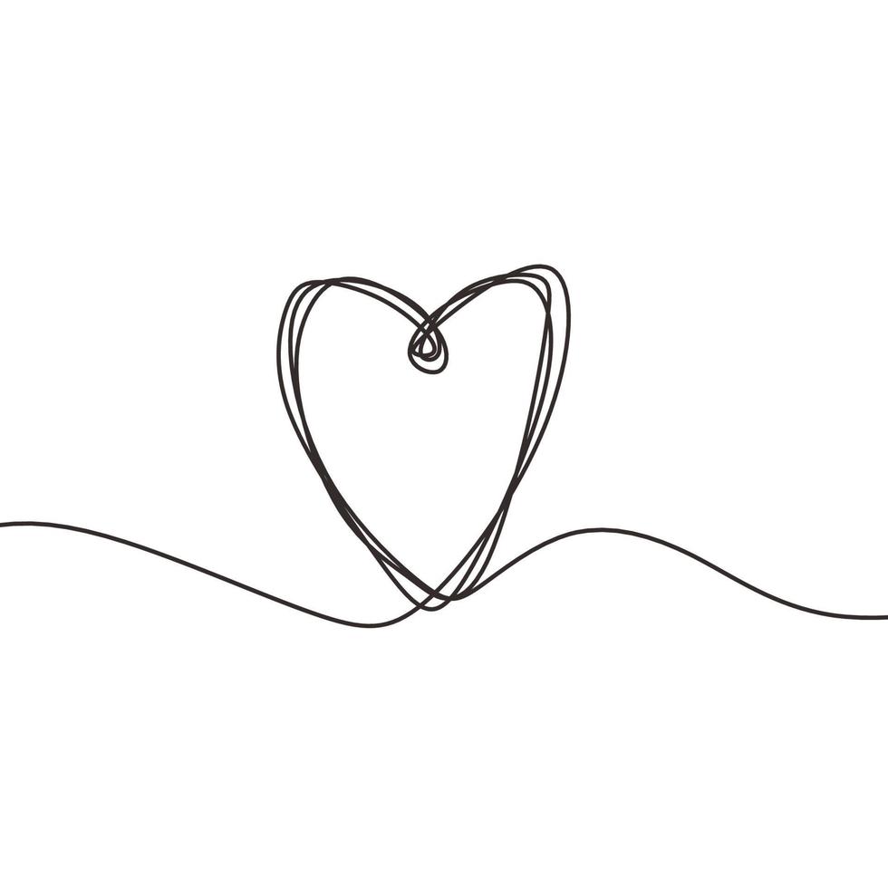 Continuous line drawing heart symbol, Black and white vector minimalist illustration of love concept.