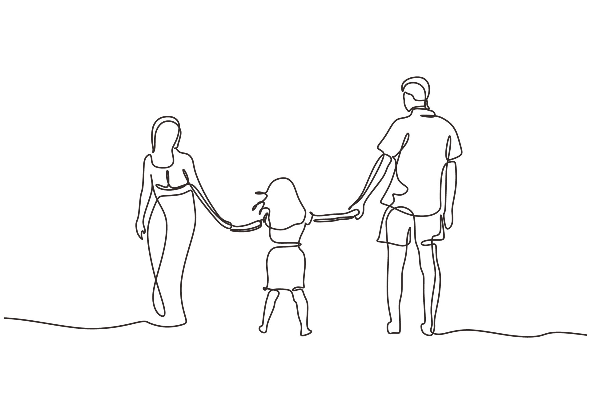 Continuous one line drawing of happy family. Concept of father, mother