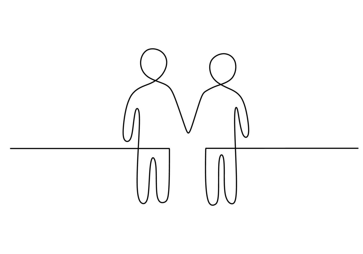 One continuous single line of two hand in hand for friendship day vector