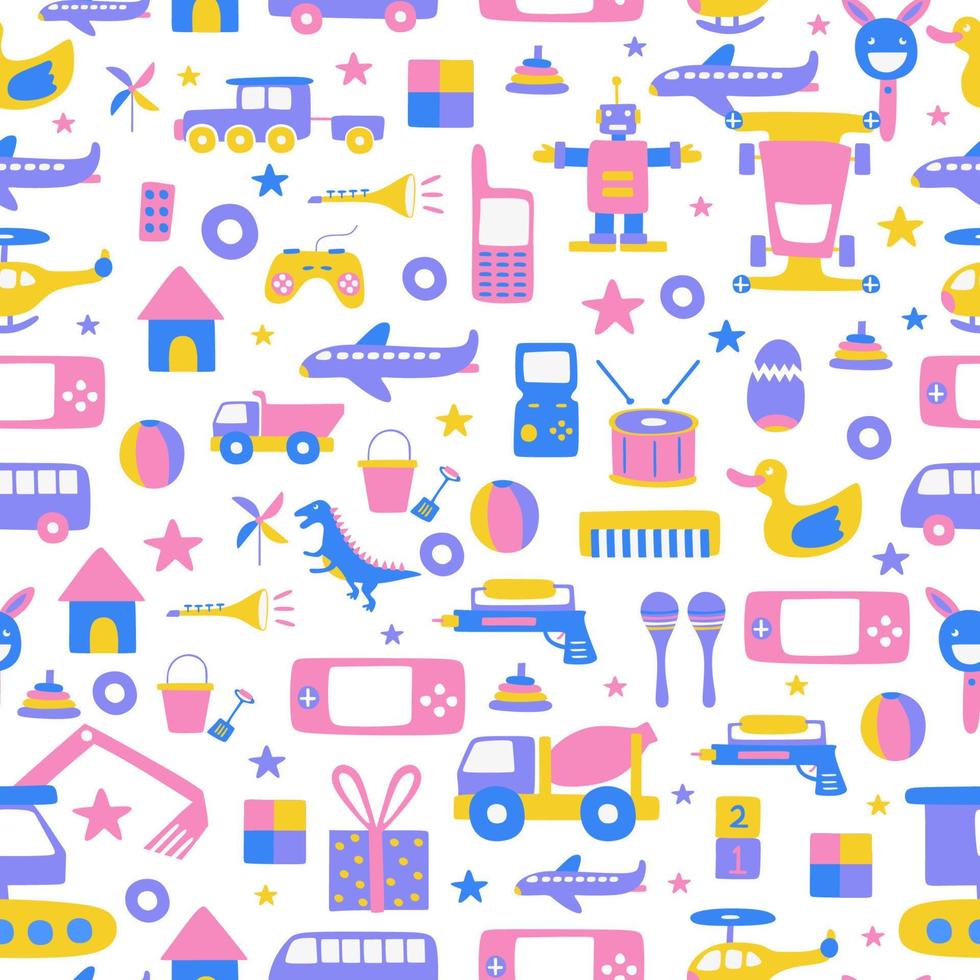 Hand drawn of seamless pattern baby toy with game console vector