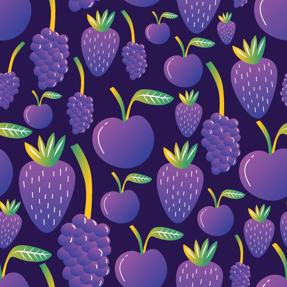 Blue fruit seamless pattern with grape, Blackberries and blueberry vector