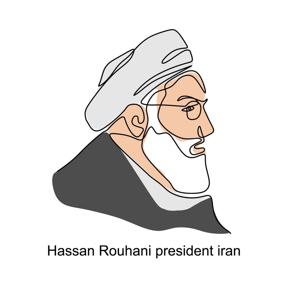 Continuous one line drawing of Hassan Rouhani Iran President vector