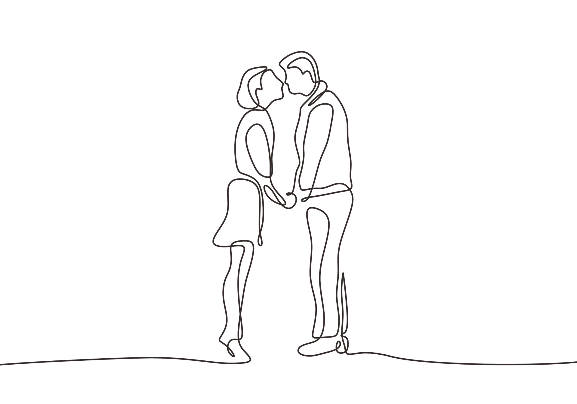 Couple Love Romantic Vector Hd Images, Continuous Line Drawing Of