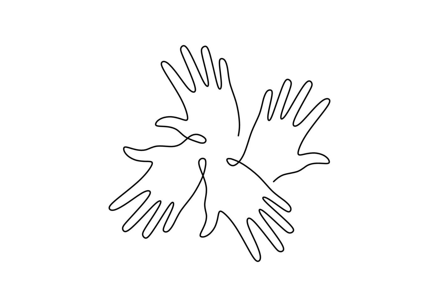 One continuous single line of five open hands for friendship day vector