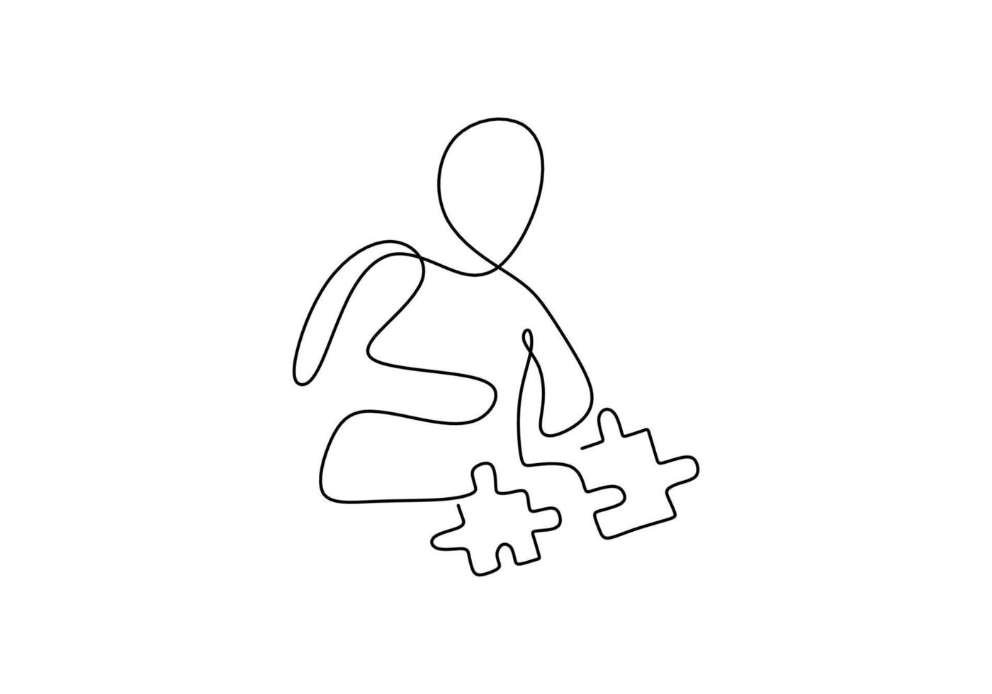 One continuous line hand drawing of playgroup kid play puzzle vector