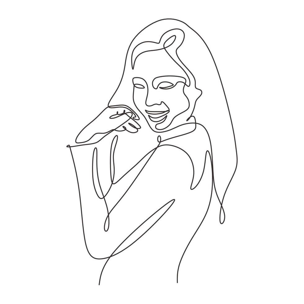 Continuous one line drawing of cute girl minimalism abstract sketch hand drawn design vector
