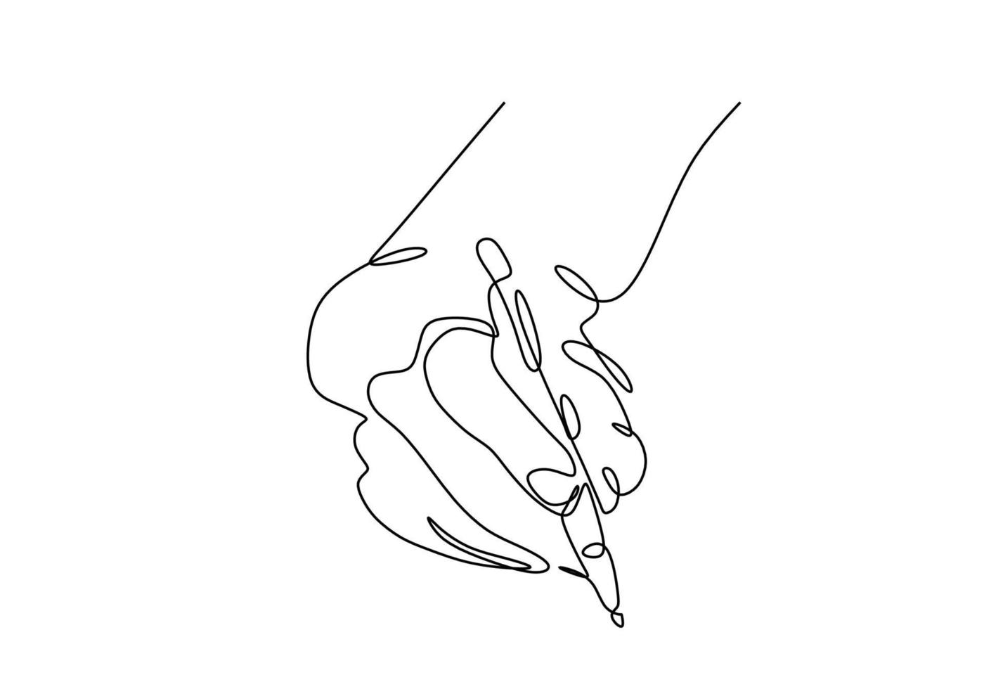 Continuous one line drawing of hand writing. Person holding a ink pen or pencil minimalism design vector