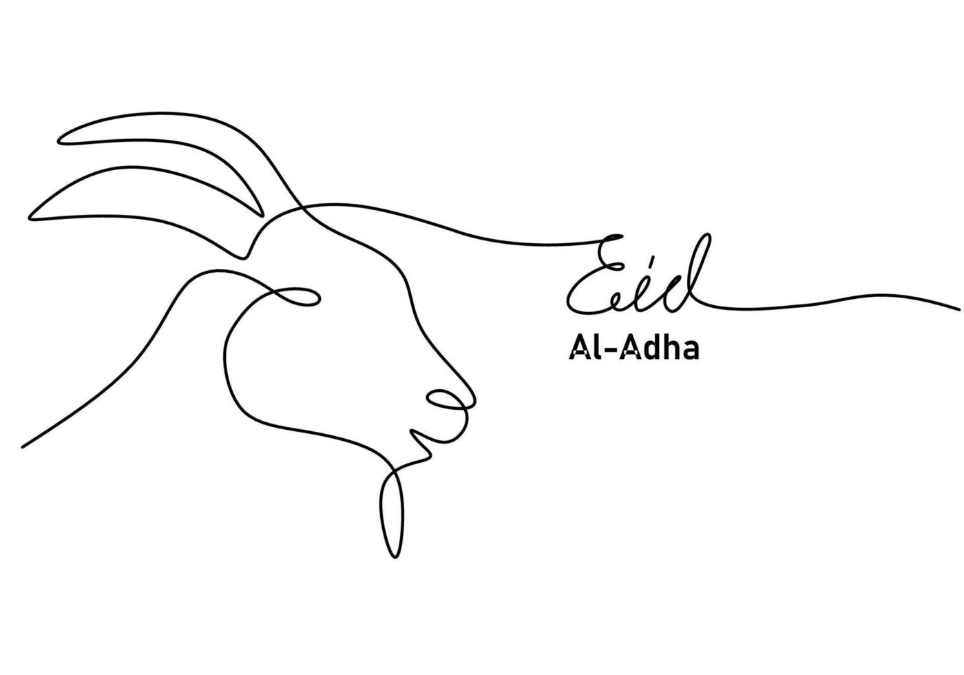 One continuous single line of eid al adha with big goat sheep head vector