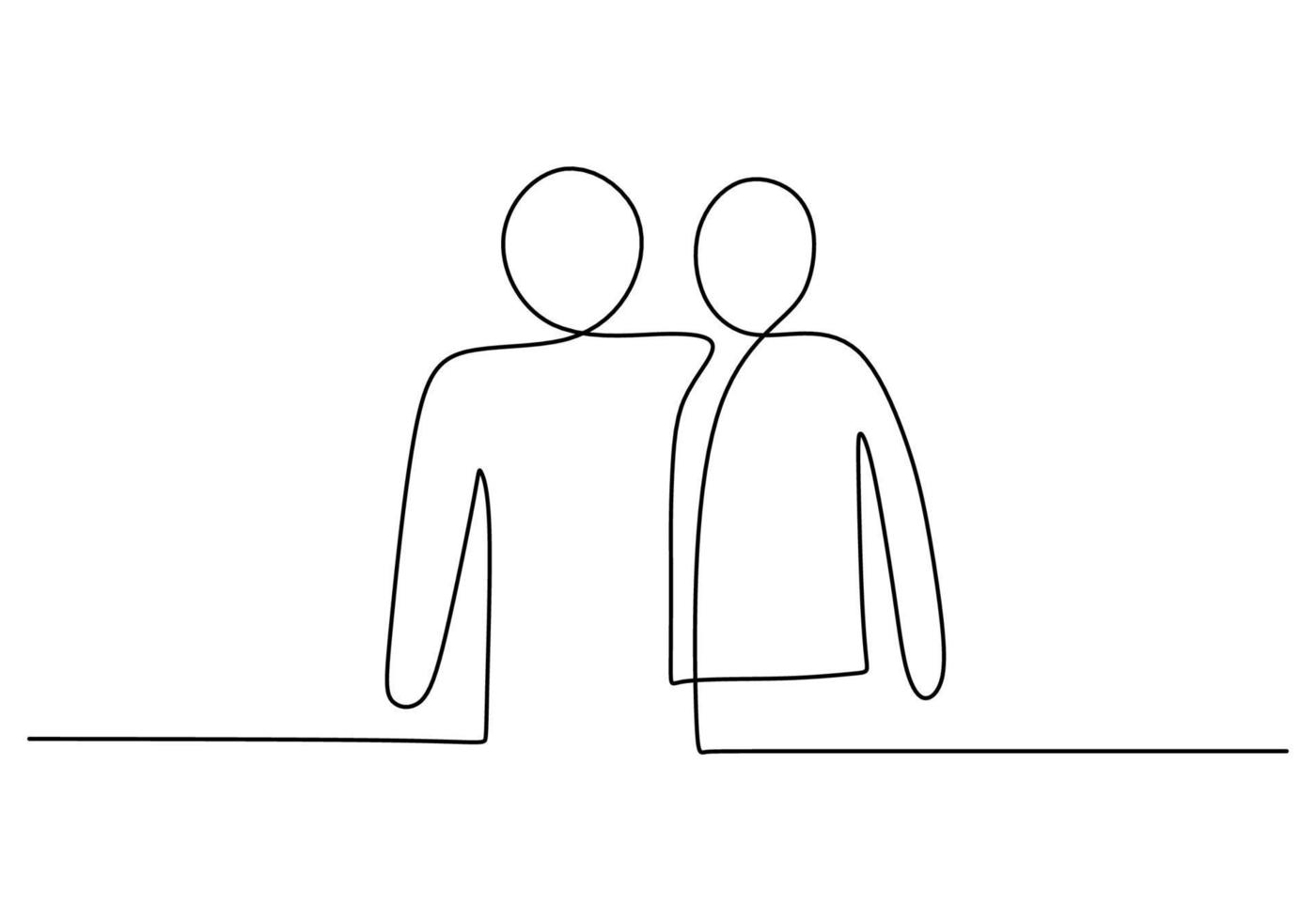 One continuous single line of hand drawn with two friends hug vector