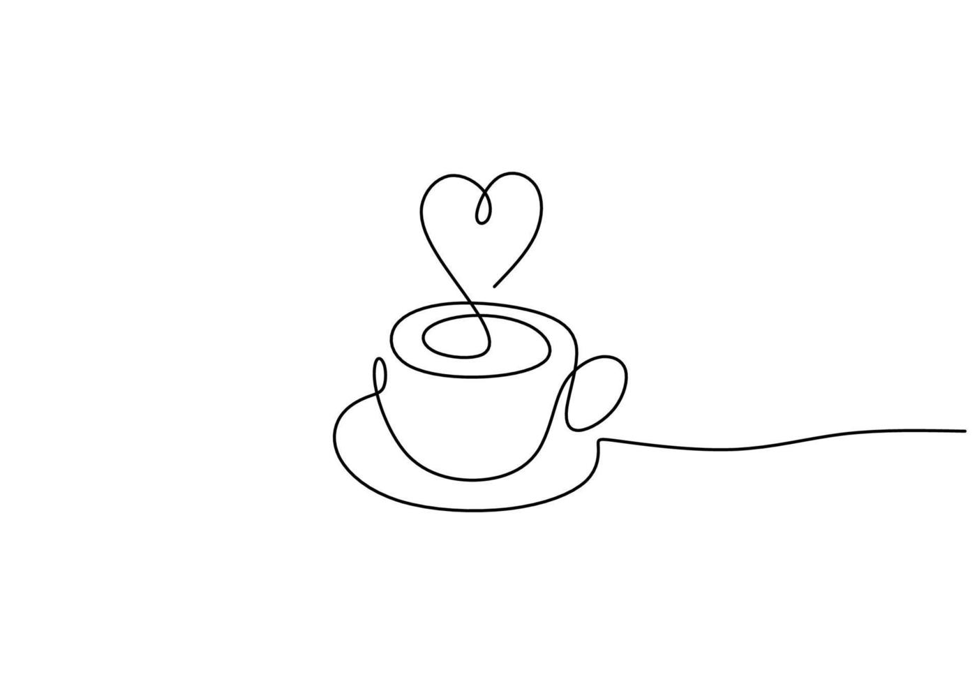 One continuous single line cup of coffee decorated with heart symbol vector