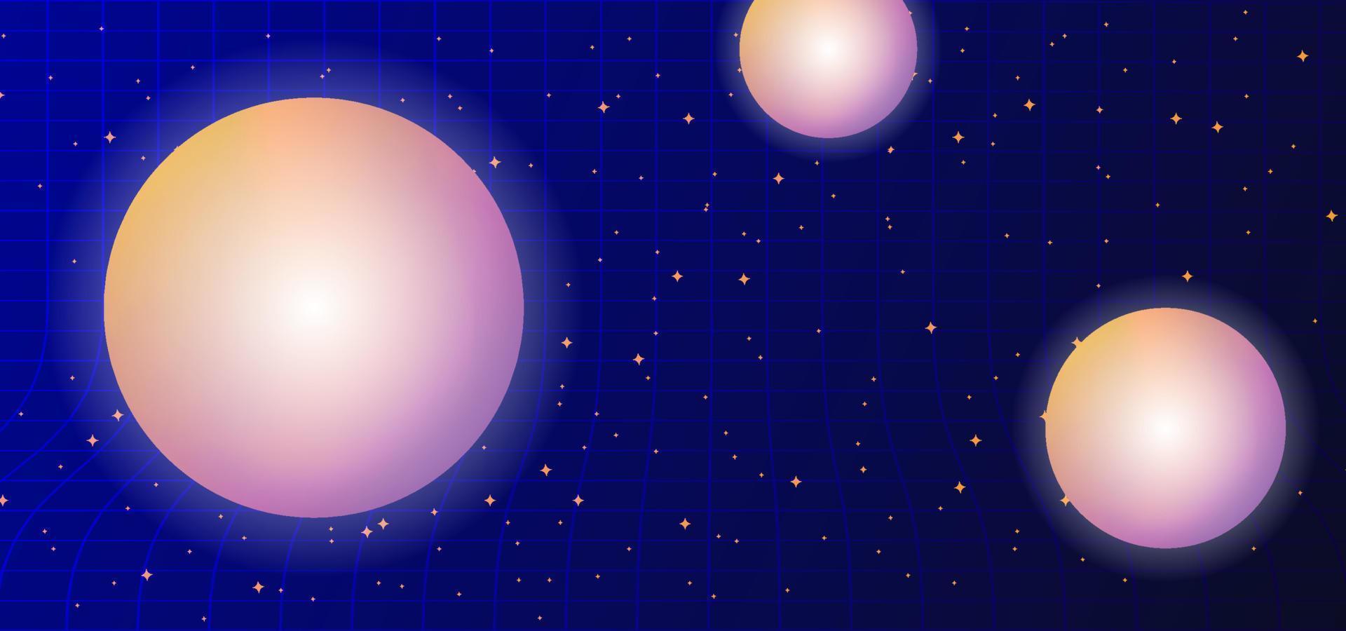 Modern background abstract with planet decoration on blue and stars. vector