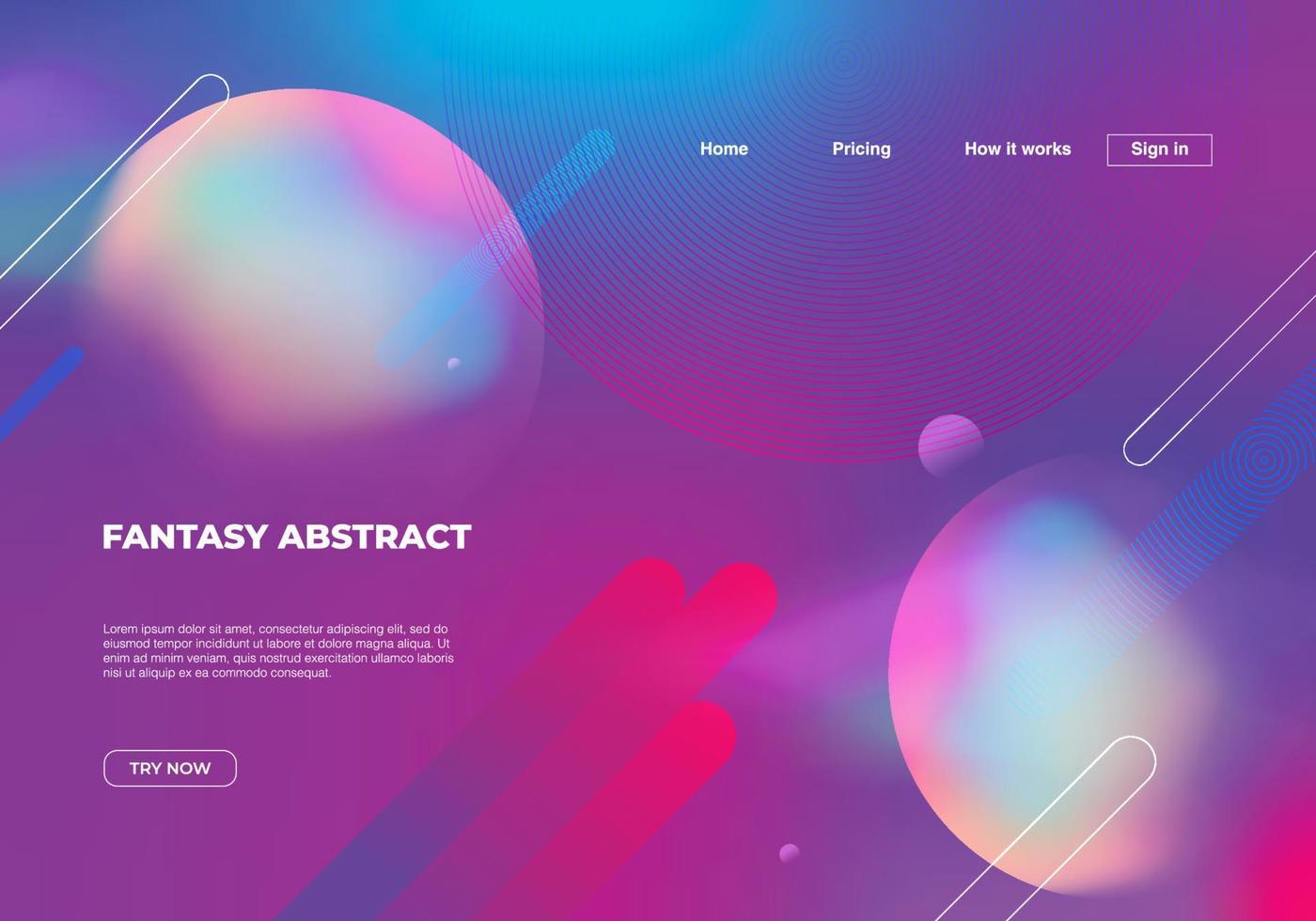 Fantasy abstract background with geometric colorful dynamic shapes. Landing page template for web design elements. vector