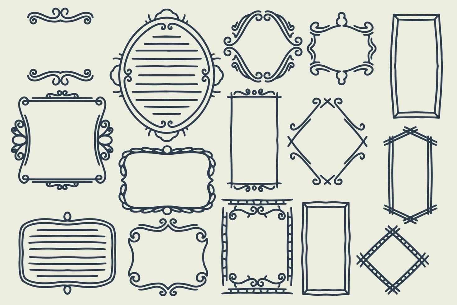Fifteen hand drawn frame decoration set. collection of doodle frames. vector