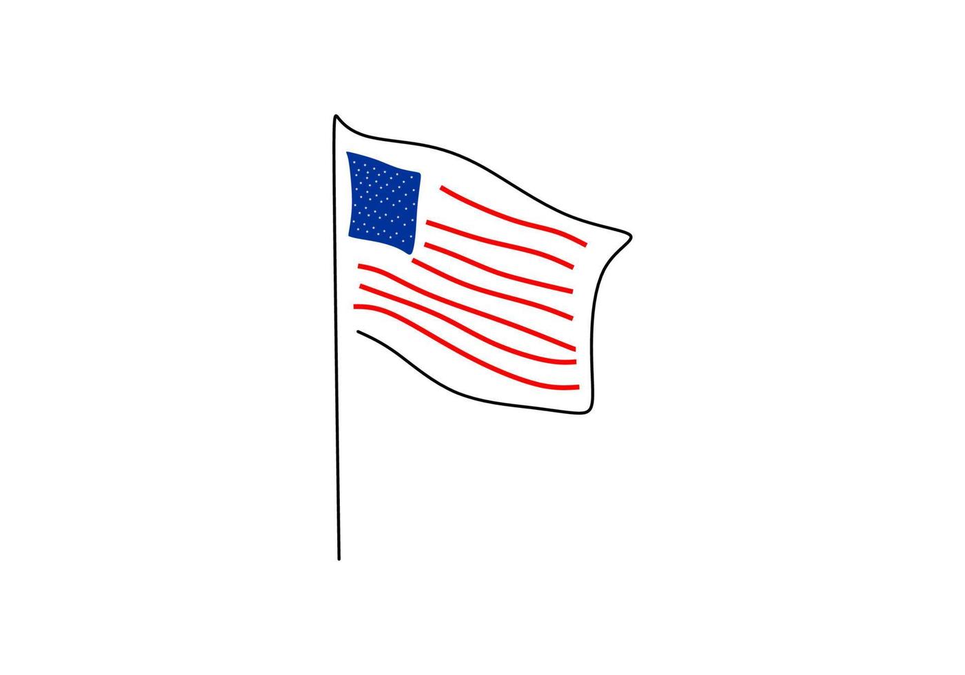 One continuous single line drawing of united states flag vector