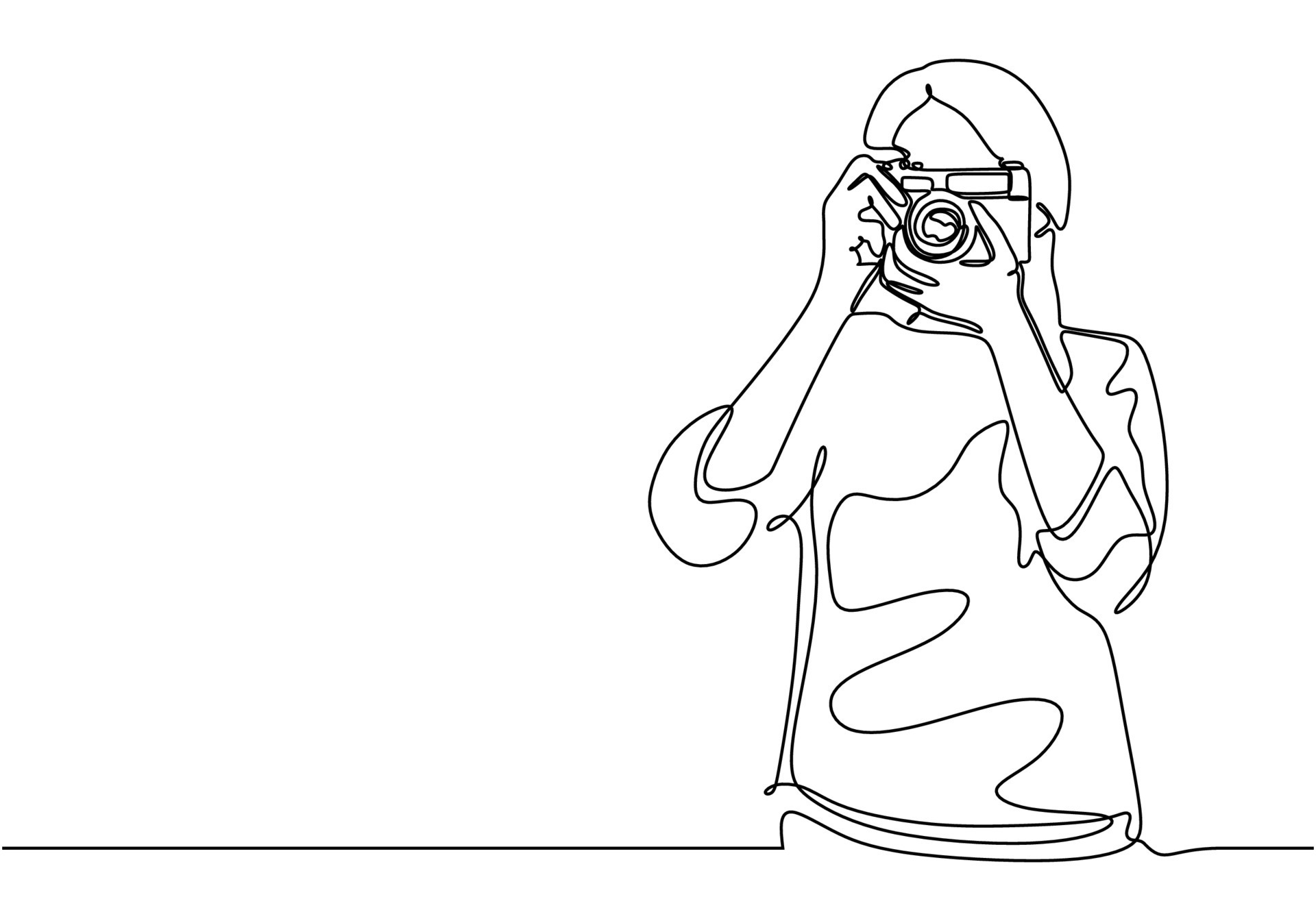Continuous one line drawing of girl taking picture with camera