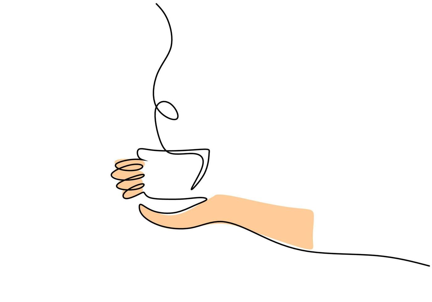 One continuous single line of hand drawn with hand hold cup of coffee vector