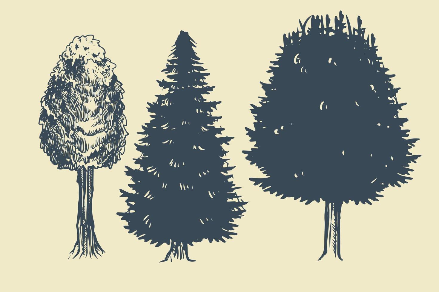 decoración natural dibujada a mano con tres plantas de montaña. vector