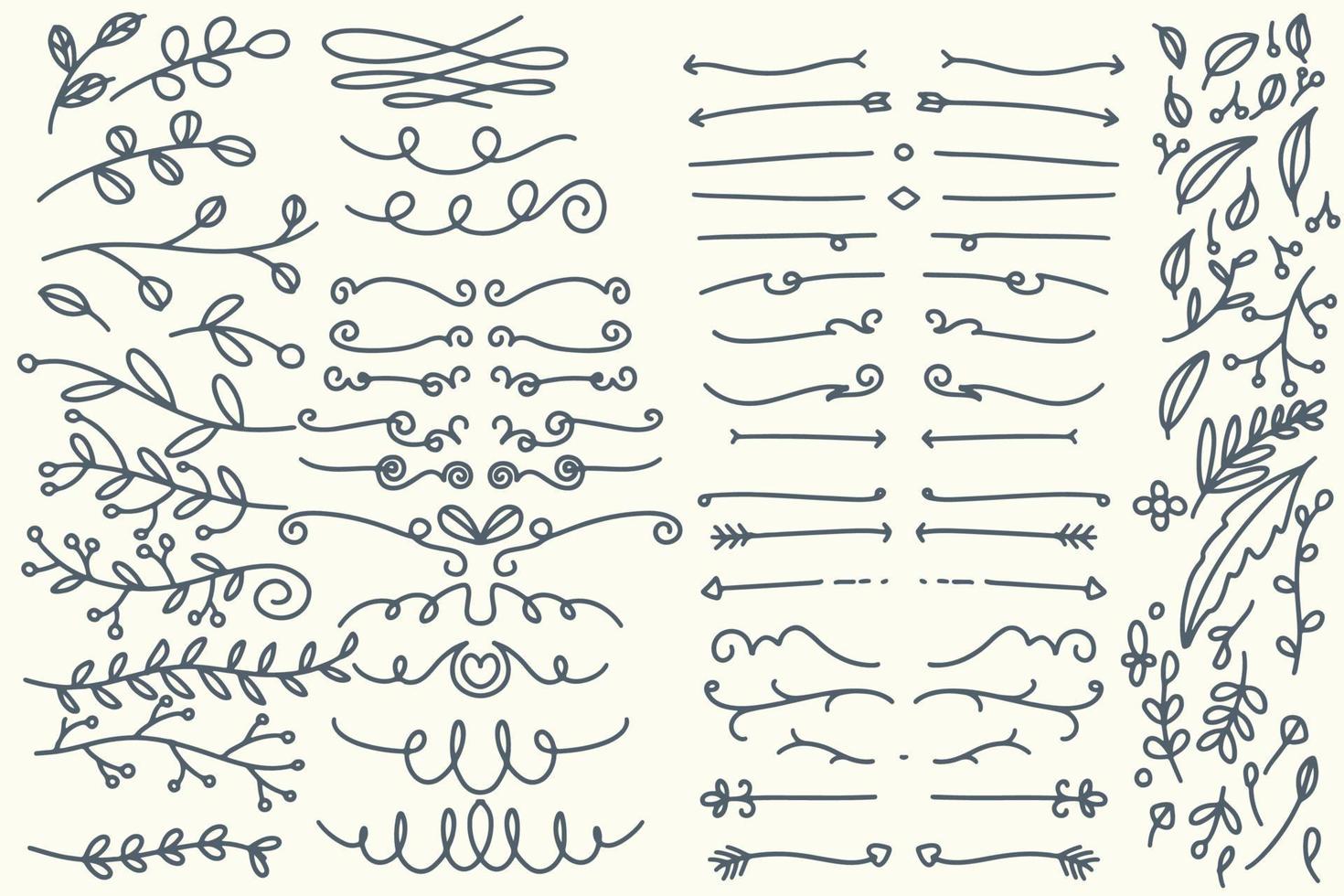 forty Hand drawn vector dividers. Lines, borders and laurels set