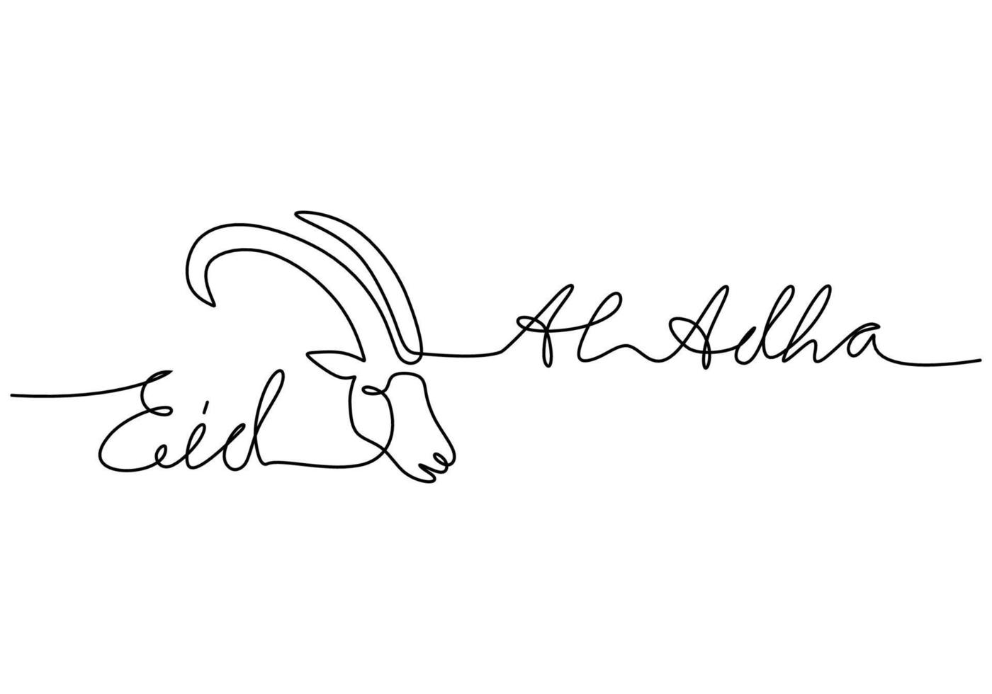 One continuous single line of eid al adha with big goat sheep head vector