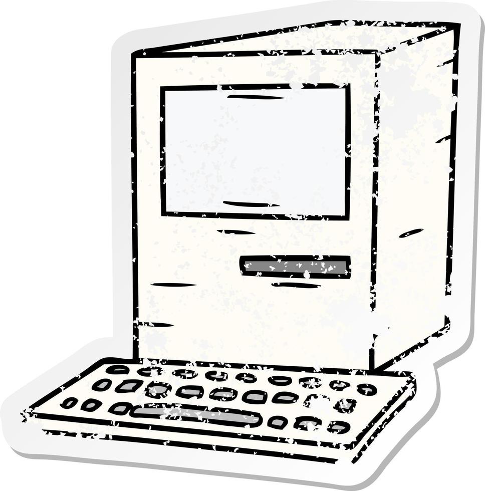 distressed sticker cartoon doodle of a computer and keyboard vector