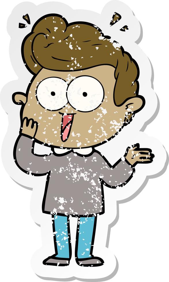 distressed sticker of a cartoon staring man vector