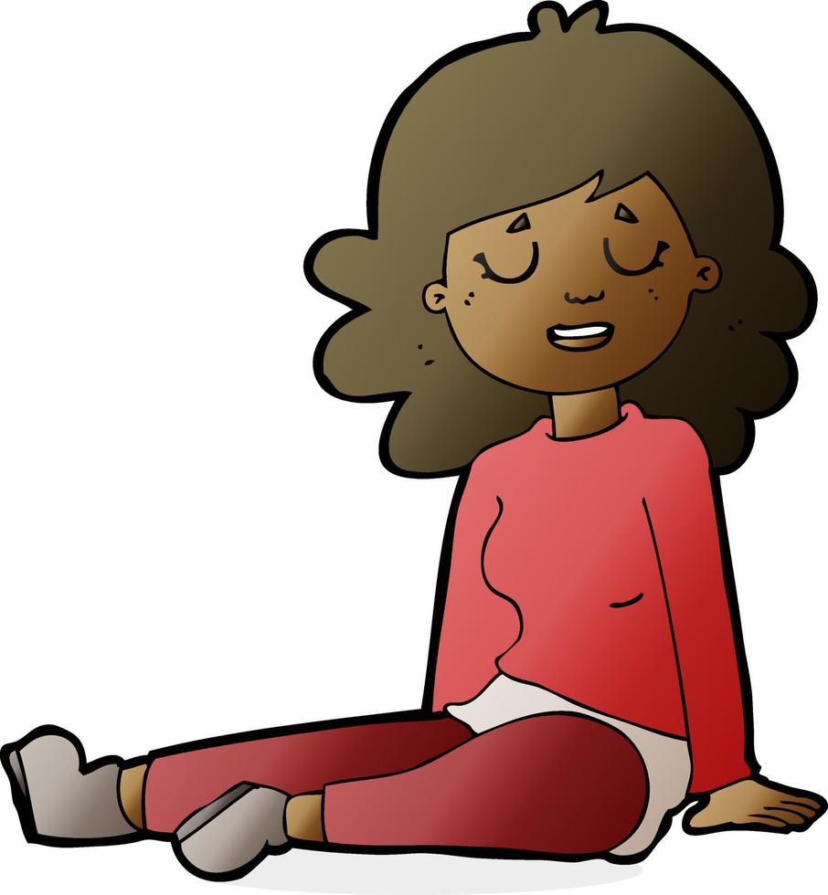 cartoon happy woman sitting on floor vector
