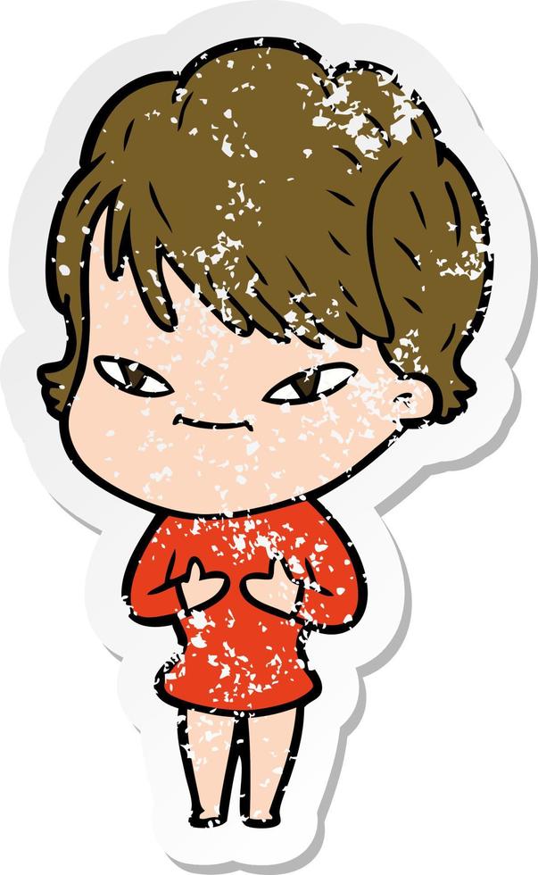 distressed sticker of a cartoon happy woman vector
