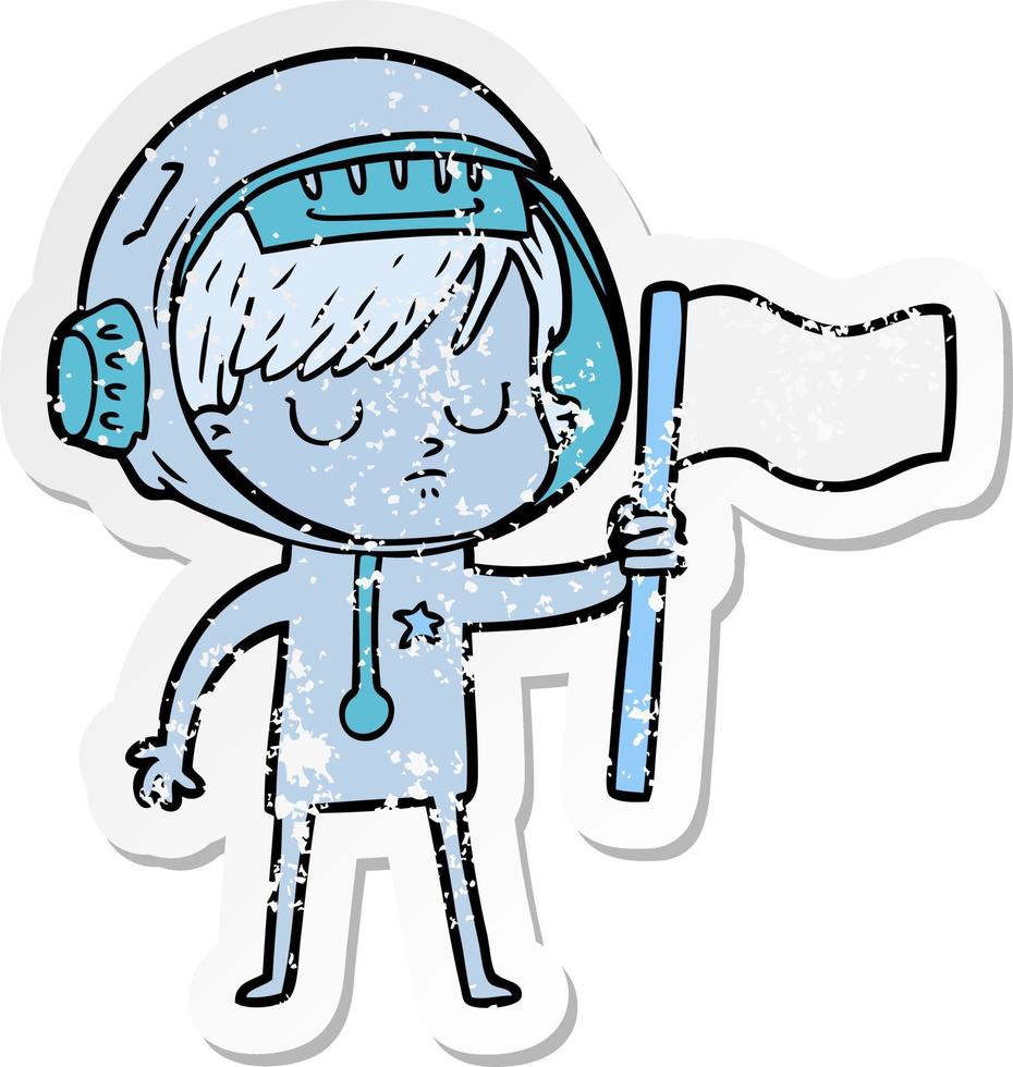 distressed sticker of a cartoon astronaut woman vector