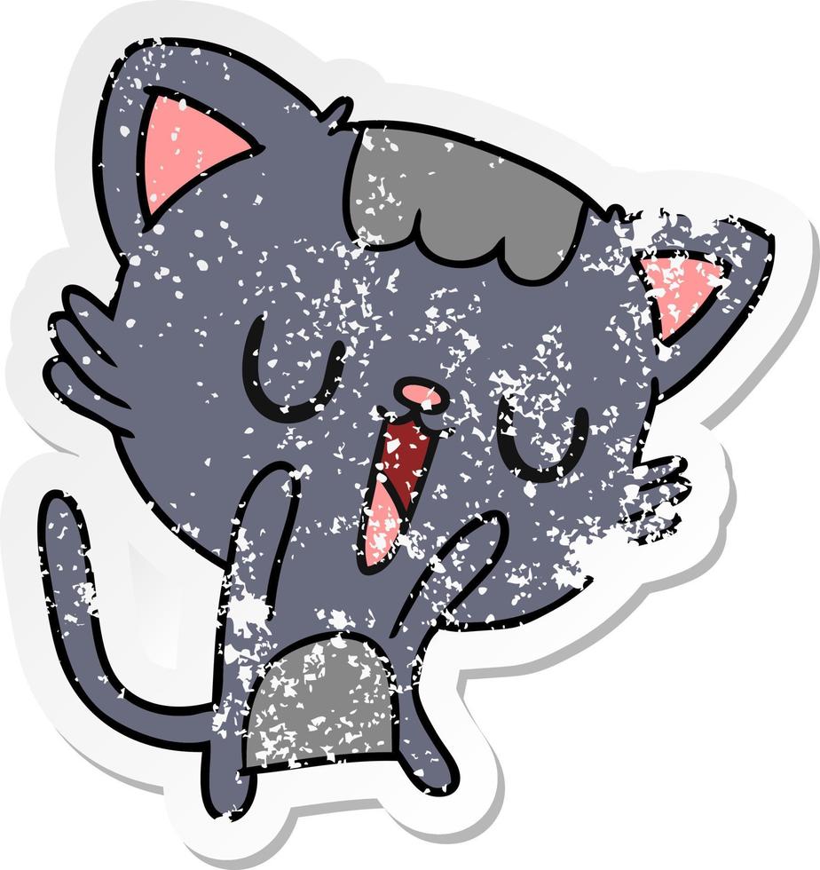 distressed sticker cartoon of cute kawaii cat vector