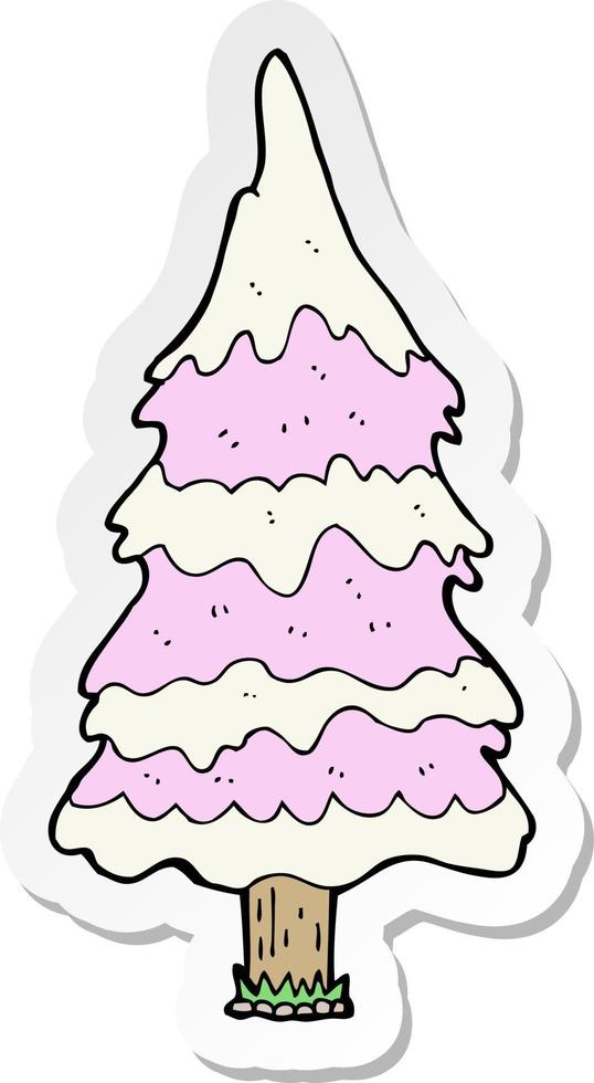 sticker of a cartoon snowy pink tree vector