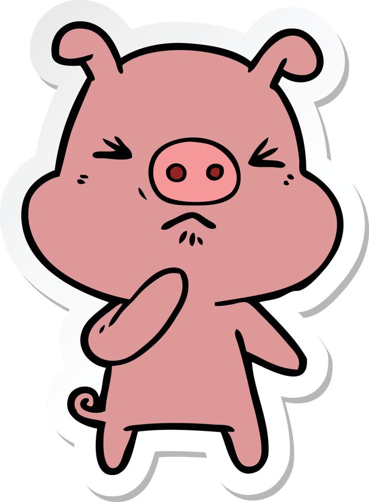 pegatina de un cerdo enojado de dibujos animados vector