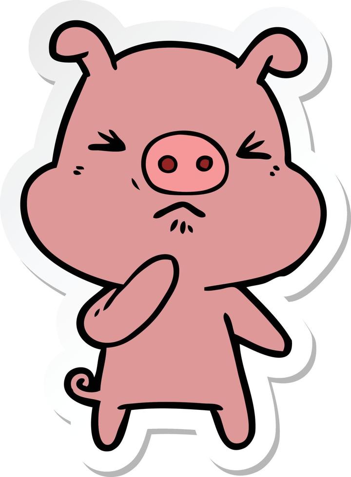 sticker of a cartoon angry pig vector