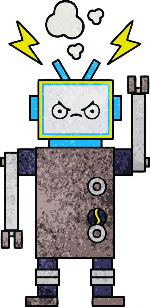 retro grunge texture cartoon robot vector