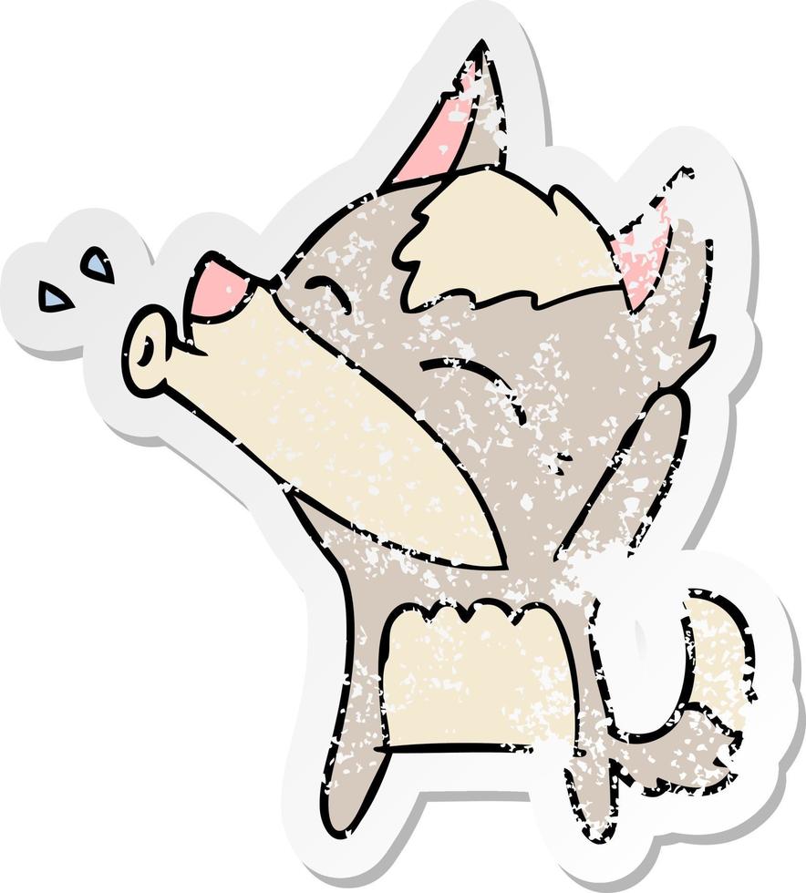 distressed sticker of a howling wolf cartoon vector