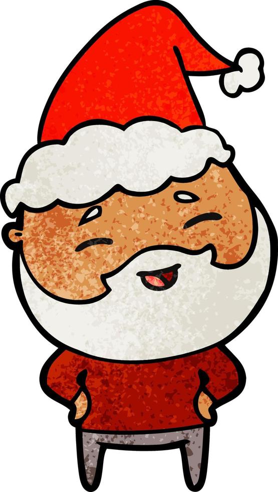 textured cartoon of a happy bearded man wearing santa hat vector