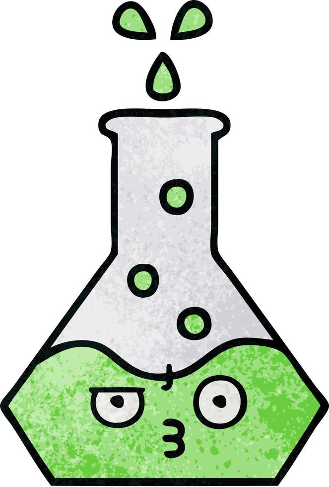 retro grunge texture cartoon science beaker vector