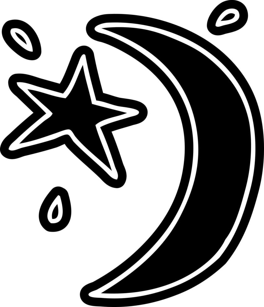 cartoon icon drawing of the moon and a star vector