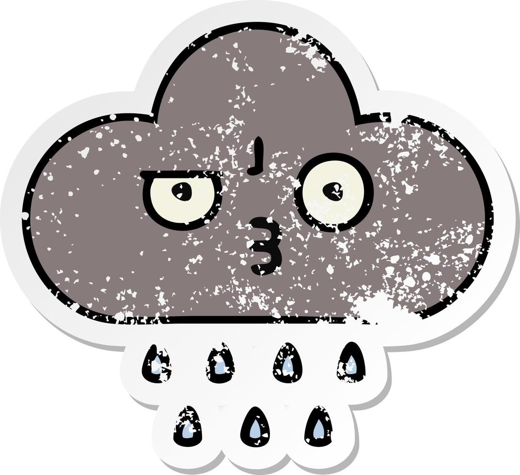 distressed sticker of a cute cartoon storm rain cloud vector