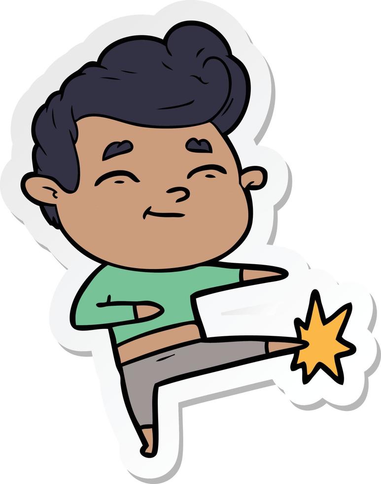 sticker of a happy cartoon man kicking vector