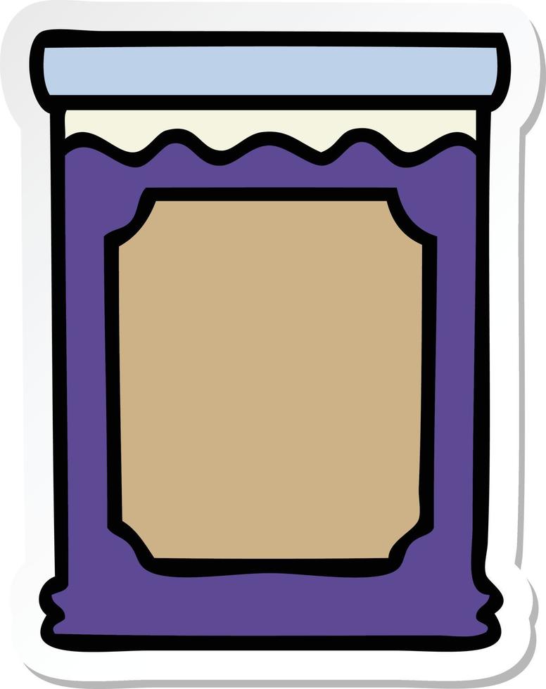 sticker of a quirky hand drawn cartoon jar of jam vector