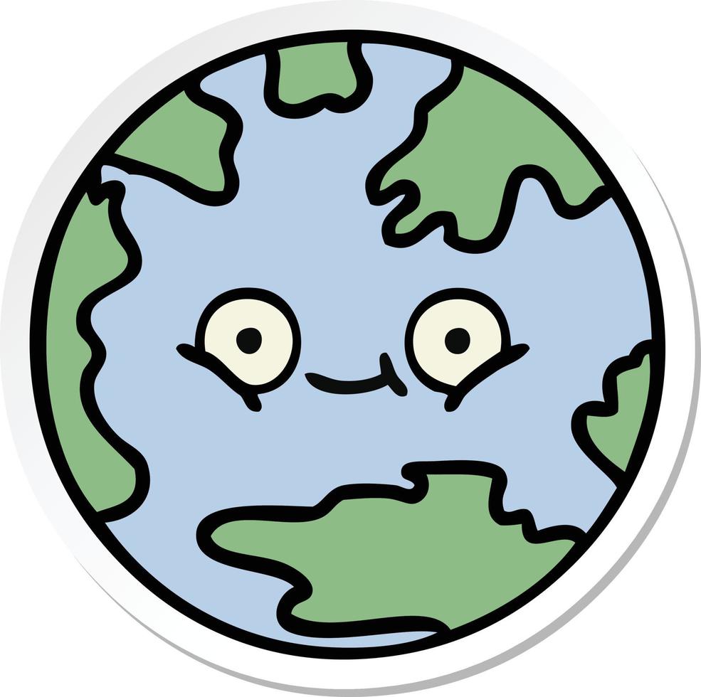 sticker of a cute cartoon planet earth vector