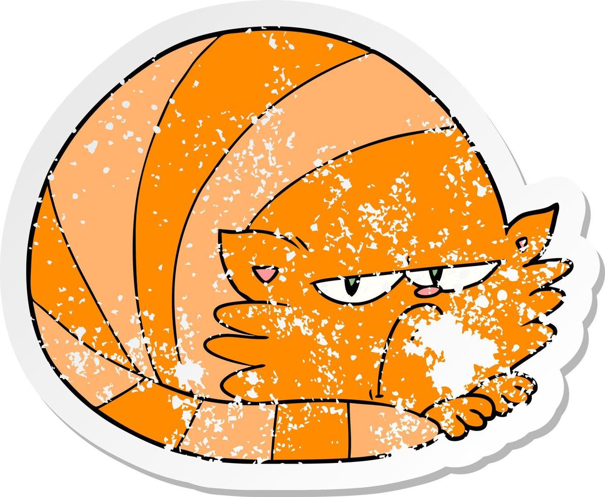 distressed sticker of a cartoon grumpy cat vector