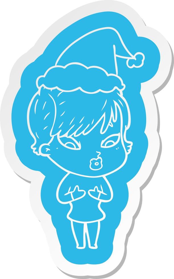 cartoon  sticker of a woman wearing santa hat vector