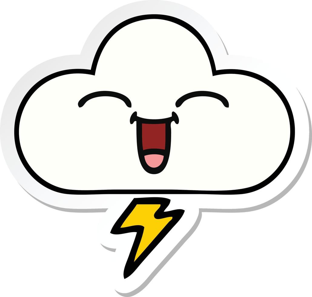 sticker of a cute cartoon thunder cloud vector