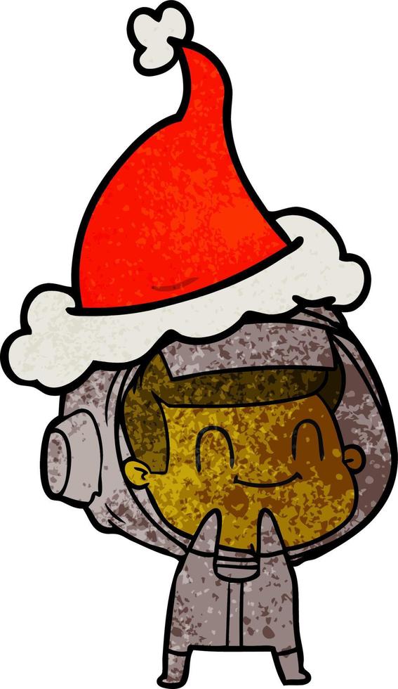 happy textured cartoon of a astronaut wearing santa hat vector