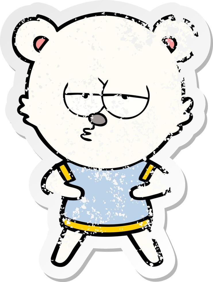 distressed sticker of a bored polar bear cartoon vector