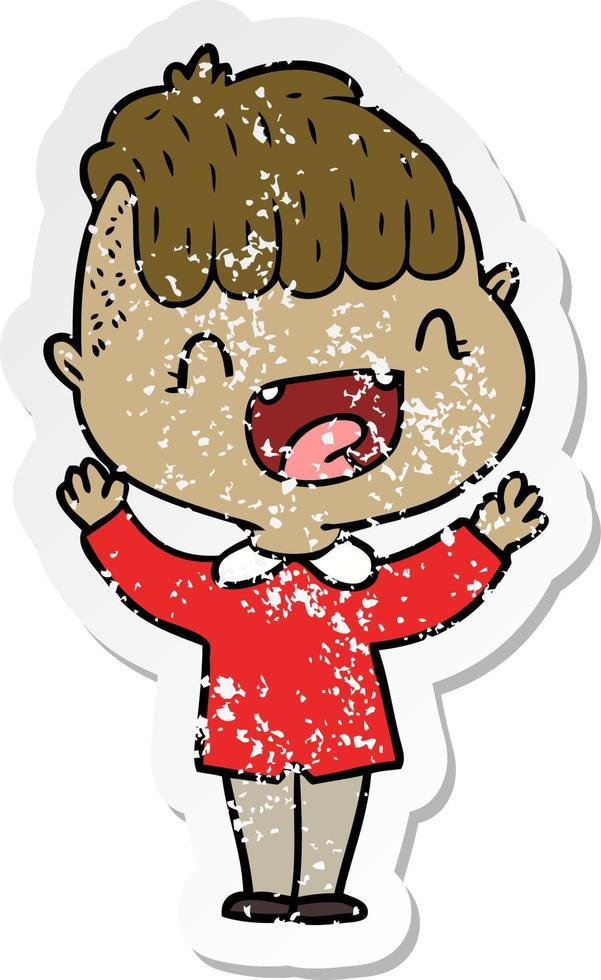 distressed sticker of a cartoon happy boy laughing vector