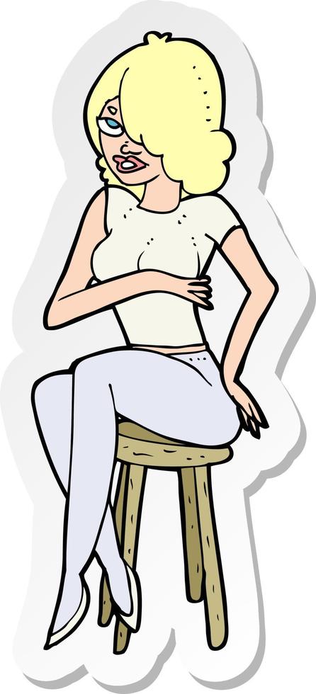 pegatina de una caricatura de una mujer sentada en un taburete de bar vector